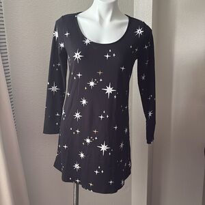 Soma Night Gown Womens Size Small Long Sleeve Black Star Print Pajamas Nightwear